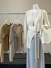 Suéter de tricô com renda vazada estilo coreano para mulheres, novo outono 2026, blusa de gola alta solta versátil de duas peças