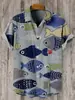 Camisa Hawaiana con Estampado de Vida Marina Transfronteriza para Hombre de Verano Transpirable de Manga Corta Absorbente de Sudor Solapa Transpirable y Absorbente de Sudor
