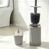 Cepillo para inodoro súper fácil de usar montado en la pared con base, mango largo y sin rincones muertos para una limpieza a fondo del inodoro