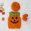 Ropa infantil europea y americana Halloween Niños linda cuello redondo sin mangas calabaza triángulo funda mono traje de tres piezas