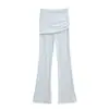 Calça Flare Plissada de Cintura Alta Tendência para Mulheres Moda Versátil Calça Reta Esportiva Slim Fit Justa no Quadril Calça Longa Casual