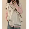 Suéter Branco com Laço Tendência Nova Primavera e Outono 2026, Top Casual Artístico Elegante Estilo Japonês Solto