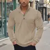 Moletom de Malha Jacquard Pesado com Gola Alta e Zíper Estilo Americano Retro Casual Masculino para Outono e Inverno Manga Longa