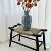 Banqueta Quadrada Pequena de Rattan Vintage, Banqueta para Trocar Sapatos, Banqueta Baixa de Madeira Maciça para Hall de Entrada, Banco ao Pé da Cama para Quarto, Banco com Armazenamento, Cadeira de Rattan Estilo Simples