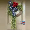 Nuevo producto transfronterizo de Amazon: Corona del Día de la Independencia de Estados Unidos con hortensias, rosas, guirnalda roja, blanca y azul, adorno colgante decorativo