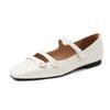 Vestido super lindo estilo fada pérola couro de vaca sapatos mary jane primavera 2025 sapatos quadrados baixos de couro único para mulheres