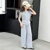 Conjunto de Verão para Meninas 2026 Novo Estilo Meninas Crianças Maiores Estilo Coreano Roupa de Verão Infantil Conjunto Casual de Duas Peças Estilo Preguiçoso