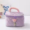 Bolsa de Cosméticos de Veludo Cotelê com Design Floral, Alto Valor Estético, Portátil, Grande Capacidade, Bolsa de Armazenamento Fofa, Bolsa para Guardar Cosméticos