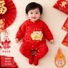 Roupa de Ano Novo para Bebês, Roupa Festiva Vermelha para Meninas e Meninos, Macacão de Bebê Estilo Lã 2025