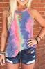 2020 Verão Novo Amazon wish Europeu e Americano Transfronteiriço Feminino Gola Redonda Tie-dye Estampa de Leopardo Manga Curta Camiseta para Mulheres