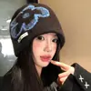 Ins Sombrero de Lana Elegante con Letra Estilo Ins Coreano Otoño e Invierno Sombrero Frío Protección Cálida para Orejas Sombrero Piel de Melón Sombrero de Punto Callejero Tendencia