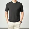 Camiseta de Punto Fina de Lujo Ligero para Hombre, Manga Corta para Primavera y Otoño, Moda y Tendencia, Sencilla Camisa Base de Lana con Cuello Semi Alto
