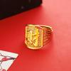 Anillo abierto de la suerte para hombre, color oro arena, atmósfera, cara ancha, cabello, chapado en oro al vacío, fabricantes de anillos al por mayor