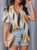 Cárdigan de manga corta para mujer de Aliexpress transfronterizo, solapa, camisa hawaiana, ligeramente elástico, estampado digital 3D, camisa casual