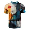 Camiseta casual de manga corta para hombre con estampado digital abstracto, nueva de 2025, para uso diario, tela transpirable y ligera de verano