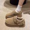 Hebilla de Cinturón Forro Polar Esmerilado Mocasines Gruesos Novedad Otoño Invierno 2024 Zapatos de Algodón Slip-on para Mujer