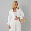 Cárdigan Largo de Punto Blanco para Mujer en Otoño e Invierno Estilo Nuevo Suave y Holgado Estilo Perezoso Chaqueta Suéter de Terciopelo Imitación de Visón