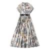 Vestido de Verano para Mujer con Solapa de Algodón de un Solo Botón Retro Estampado de Manga Corta a la Cintura con Forro y Cinturón