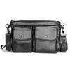 Bolso Cruzado de Cuero Genuino de Alta Gama con Múltiples Bolsillos, Bolso de Hombro Estilo Horizontal, Bolso de Cuero Vintage Grande para Hombre, Bolso Multifuncional
