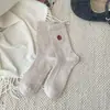 Calcetines de Otoño e Invierno para Mujer con Bordes Fruncidos y Bordado de Oso, Calcetines Cálidos para Mujer Estilo Universitario, Calcetines Holgados de Imitación Cachemir a la Moda para Mujer
