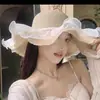 Chapéu de Palha com Renda e Laço Estilo 2026 para Mulheres Verão Praia Litoral Férias Chapéu de Sol com Aba Larga Chapéu de Proteção Solar