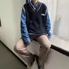 Conjunto de pareja de chaleco de punto con cuello en V de estilo japonés en capas para otoño e invierno, chaleco suéter sin mangas de estilo casual, ropa de hombre de moda