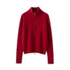 Cárdigan de Cachemira 100% Pura de Punto Grueso para Mujer, Cuello Alto, Doble Cremallera, Corte Holgado, Suéter Adelgazante, Abrigo Grueso