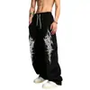 Pantalones de Chándal Estampados Estilo Oscuro High Street Americano para Hombre, Holgados, con Caída, Pierna Ancha, Casual, con Cordón, Hip Hop, Largos, Marca de Moda