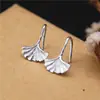 Pendientes de Plata de Ley S925 con Forma de Hoja de Ginkgo para Mujer, Estilo Coreano, Frescos y de Moda, Pendientes de Hoja Estilo Bosque, Regalo para Novia
