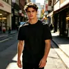 Camiseta Manga Curta Masculina Estilo Básico Simples Cor Sólida Casual Versátil Dia a Dia Solta Transfronteiriça Comércio Exterior Versão Europeia Tamanho Grande Camiseta