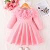 Vestido de Menina Shein Transfronteiriço Europeu e Americano Outono Novo Gola de Renda Floral Vestido com Saia Plissada de Manga Longa