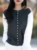 Cardigan Nuevo de Punto para Mujer Primavera 2026 Falso Dos Piezas Bloque de Color Ajustado Elegante Color de Contraste Versátil Prendas de Abrigo