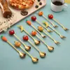 Set Creativo de Cuchara y Tenedor de Acero Inoxidable 304, Cuchara de Fruta de Dibujos Animados para Niños, Set de Regalo de Cuchara para Postre y Café