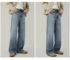 Jeans Americano Retrô Lavado de Perna Larga para Homens e Mulheres, Design Nicho Estiloso, Calça Longa Casual Reta Solta Tendência