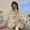 Pijama al por mayor transfronterizo nuevo cárdigan para mujer primavera y otoño manga larga lindo para niñas ins ropa para el hogar generación cabello