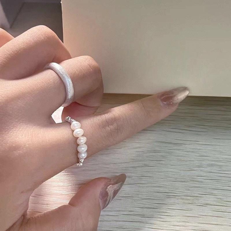 不规则碎银子珍珠戒指女s925银简约轻奢小众手工天然淡水珍珠指环