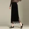 Saia Elegante de Patchwork de Renda para Mulheres, Nova Moda Outono 2026 Cintura Alta Emagrecedora Reta de Comprimento Médio