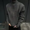 Suéter Cardigan de Outono e Inverno Espesso Maillard Ombro Direito Curto Gola Alta Zíper Duplo para Homens e Mulheres Jaqueta de Primavera 2025