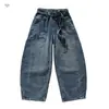 Calça Jeans de Cadarço Estilo Coreano Nova para Outono para Crianças de Tamanho Médio e Grande Calça de Perna Larga Solta Emagrecedora para Primavera e Outono Calça de Pai