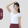 Camiseta de Yoga Cor Sólida Primavera e Verão para Mulheres, Casual Esportiva Manga Curta Gola Redonda Slim Fit Treinamento Corrida Fitness Top de Secagem Rápida