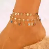 Conjunto de tornozeleiras de corrente com cristal de coração colorido minimalista transfronteiriço europeu e americano, acessório de pé de corrente de metal torcido da moda