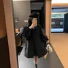 Jaqueta corta-vento estilo coreano outono 2025 cáqui com mangas tipo lanterna para mulheres, jaqueta casual solta de comprimento médio para mulheres