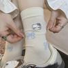 Calcetines Bordados Estilo Coreano de Kt Cat para Mujer, Calcetines de Media Caña de Peluche de Dibujos Animados con Lindo Gato y Lazo, Calcetines para Mujer Sin Costuras de Algodón Puro