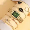 Relógio feminino XSVO cravejado de diamantes + conjunto de pulseiras de quatro peças, caixa de presente de relógio de pulso de quartzo moderno, fornecimento direto da fábrica de origem