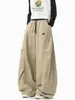 Pantalones casuales de estilo americano con bloques de color caqui, secado rápido, doble cintura, para hombre y mujer, de verano, corte holgado, estilo paracaídas, cargo, pierna ancha