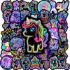 Adesivos de Desenho de Unicórnio Neon Coloridos, Materiais para Diário Coração Girly, Adesivos Decorativos Tendência Cool para Copo de Água, 50 Adesivos à Prova d'Água