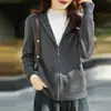 Chaqueta con capucha de punto para mujer, estilo coreano, nueva para otoño e invierno 2026, con bolsillo con cremallera, prenda exterior casual holgada de manga larga