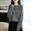 Nuevo cárdigan de punto sin costuras de una pieza para otoño, mujer, simple francés, cuello redondo, manga larga, suéter holgado, abrigo, capa base