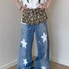 Jeans Grafite Estrela de Cinco Pontas Estilo High Street Americano para Homens e Mulheres, Novas Calças de Verão Estilo Street Largas Retas de Perna Larga Comprimento Total