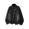 Chaqueta de mezclilla para hombre transfronteriza con tapeta diagonal, estilo americano high-street, cuello alto, acabado lavado y desgastado, corte holgado y hombros caídos
